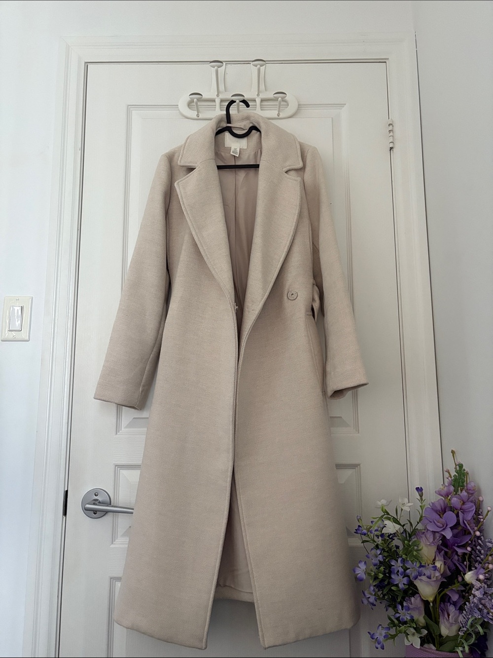H&M Beige Long Wool-Blend Trench Coat